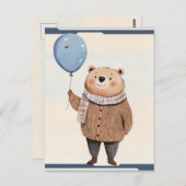 Blauer Ballonbär in Brown Sweater Kariert Scara Postkarte (Vorne/Hinten)