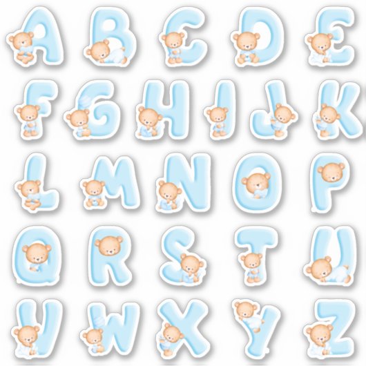 Blauer Bär Alphabet Set Aufkleber (Vorderseite)