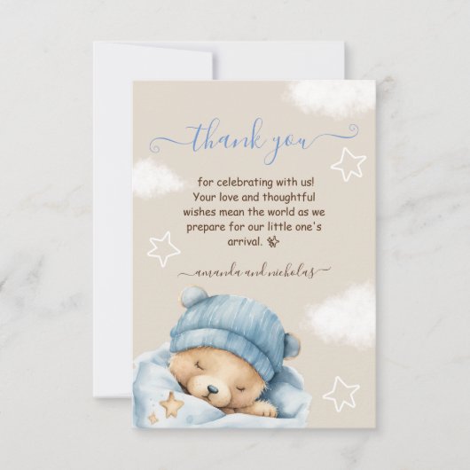 Blauer Bär auf der Clouds Baby Boy Dusche Dankeskarte (Vorderseite)