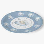 Blauer Bär auf einem Wolkenballon Pappteller (Schrägansicht)