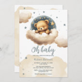 Blauer Bär auf Wolken Babydusche Einladung (Vorne/Hinten)