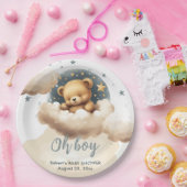 Blauer Bär auf Wolken Babydusche Einladung Pappteller (Party)