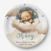 Blauer Bär auf Wolken Babydusche Einladung Pappteller (Vorderseite)