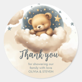 Blauer Bär auf Wolken Babydusche Einladung Runder Aufkleber