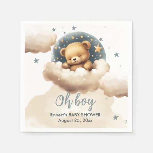 Blauer Bär auf Wolken Babydusche Einladung Serviette (Vorderseite)