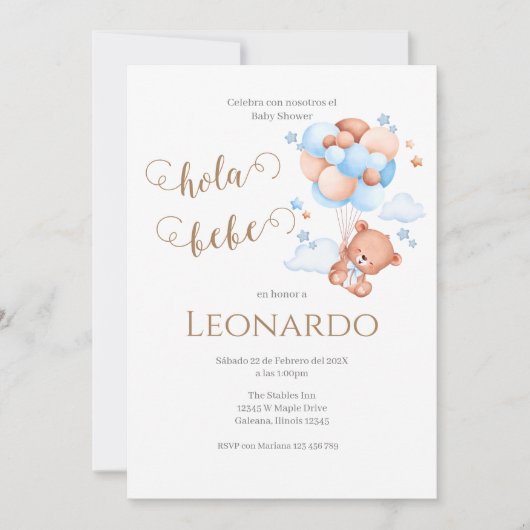 Blauer Bär Baby Einladung (Vorderseite)