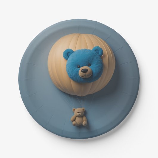 Blauer Bär Balloon Pappteller (Vorderseite)