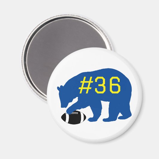 Blauer Bär mit Fußball und Teamnummer Magnet (Vorderseite/Rückseite)