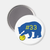 Blauer Bär mit gelbem Basketball und Anzahl Magnet (Vorderseite/Rückseite)