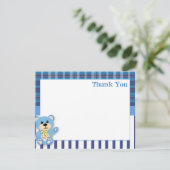 Blauer Bär mit kariertem danken Ihnen zu kardieren Dankeskarte (Stehend Vorderseite)