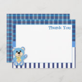 Blauer Bär mit kariertem danken Ihnen zu kardieren Dankeskarte (Vorne/Hinten)