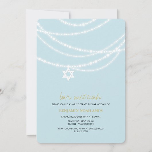 Blauer Bar Mitzvah Glitzern-Davidsstern Laden ein Einladung (Vorderseite)