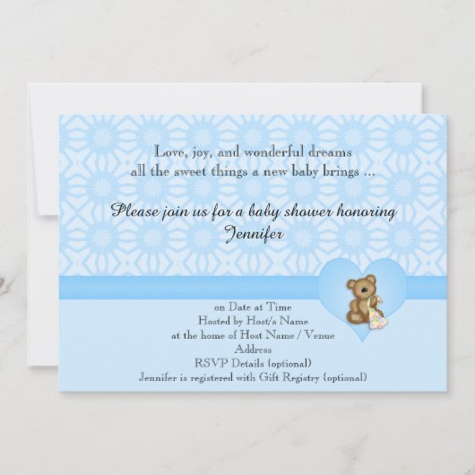 Blauer Bär Retro Blume Kinderdusche Einladung (Vorderseite)