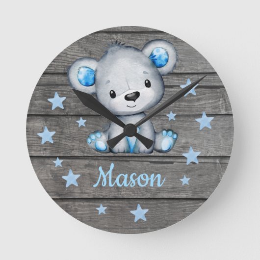 Blauer Bär Rustikale hölzerne Acrylmauer Uhr, rund Runde Wanduhr (Vorderseite)