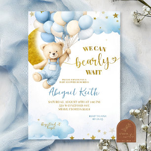 Blauer Bär und Ballon-Junge Baby Shower Einladung