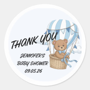 Blauer Bär wartet kaum Baby Boy Shower Danke Klass Runder Aufkleber