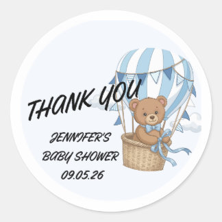 Blauer Bär wartet kaum Baby Boy Shower Danke Klass Runder Aufkleber