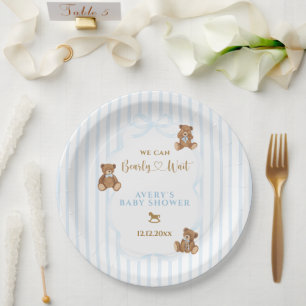 Blauer Bär wartet kaum Baby Shower Eleganter Strei Pappteller