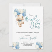 Blauer Bär Wir können frühes Abwarten Baby Dusche Einladung (Vorderseite)