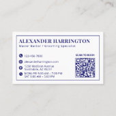 Blauer Barbier-Rasierer-Friseur-QR-Code Visitenkarte (Rückseite)