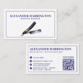 Blauer Barbier-Rasierer-Friseur-QR-Code Visitenkarte (Vorne/Hinten)