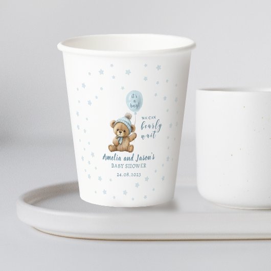 Blauer Bärenballon Baby Duschpapiertasse Pappbecher