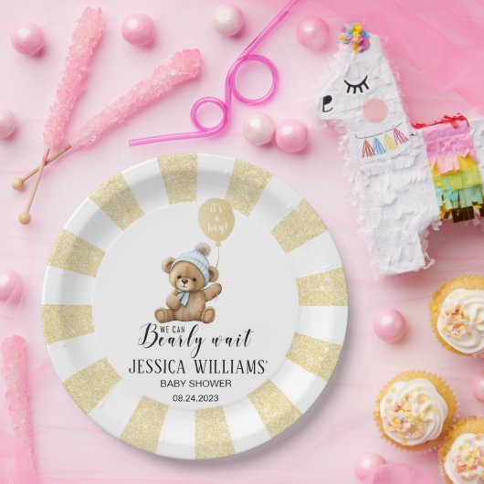 Blauer Bärenballon Babydusche Pappteller (Party)