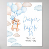 Blauer Bärenballon Babydusche Windelwanne Poster (Vorne)