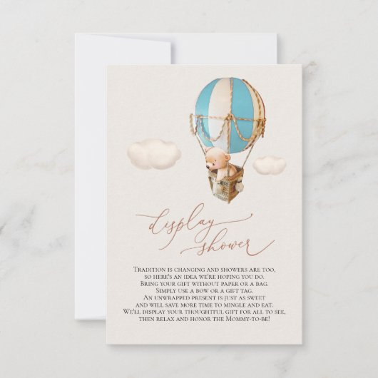 Blauer Bärenballon Display Showeinschlusskarte RSVP Karte (Vorderseite)