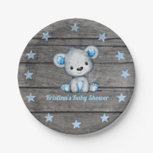 Blauer Bärenschild 4 Kinderdusche, rustikal, Gebur Pappteller