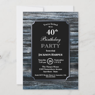 Blauer Barnholz Border Black 40. Geburtstag Einladung