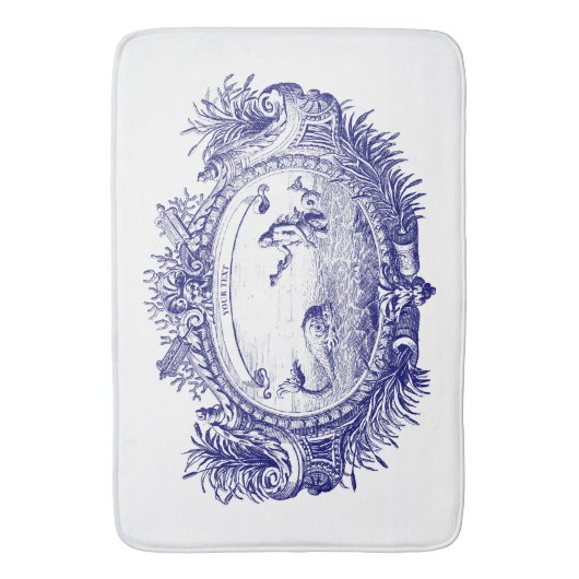 Blauer Barock Rokoko Meerjungfrau Karton Badematte (Vorderseite Vertikal)