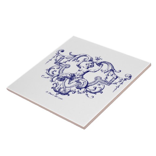 Blauer Barock Rokoko Mermaid Fliese (Seite)