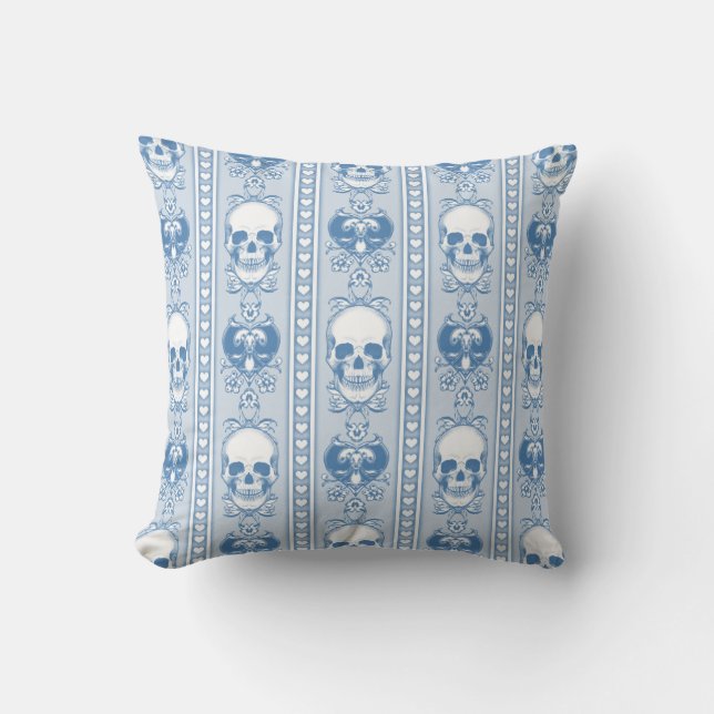 Blauer Barockschädel Muster Blau Kissen (Vorderseite)