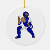 Blauer Baseballfänger Keramik Ornament (Hinten)