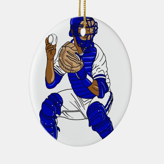 Blauer Baseballfänger Keramik Ornament (Rechts)