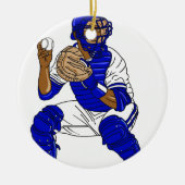 Blauer Baseballfänger Keramik Ornament (Vorne)