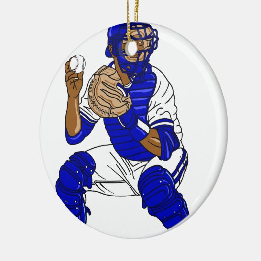 Blauer Baseballfänger Keramik Ornament (Links)