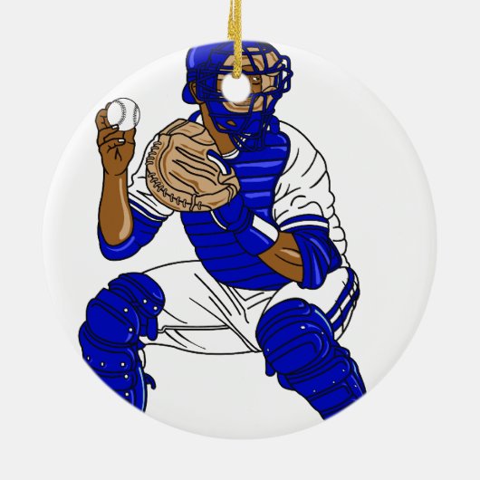 Blauer Baseballfänger Keramik Ornament (Hinten)