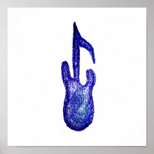 blauer Bass-Gitarren-Musiknotezeichenstift Poster