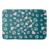Blauer Bath Mat mit rosa Paw Prints und Herzmuster Badematte (Vorderseite)