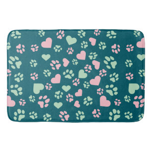 Blauer Bath Mat mit rosa Paw Prints und Herzmuster Badematte