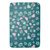 Blauer Bath Mat mit rosa Paw Prints und Herzmuster Badematte (Vorderseite Vertikal)