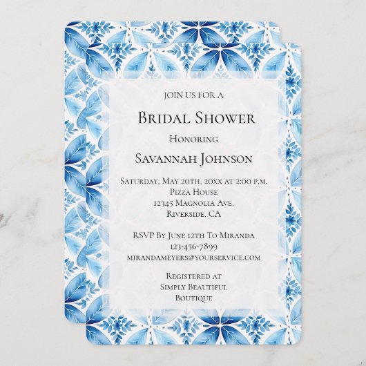 Blauer Batik Brautparty Einladung (Vorne/Hinten)