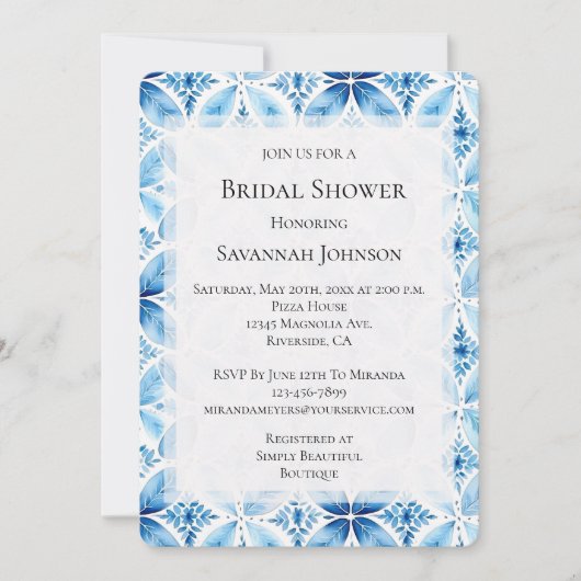 Blauer Batik Brautparty Einladung (Vorderseite)