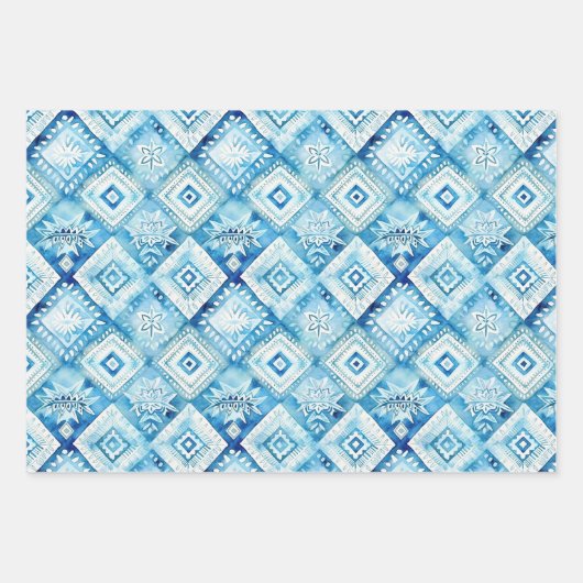 Blauer Batik Brautparty Geschenkpapier Set (Vorderseite 2)