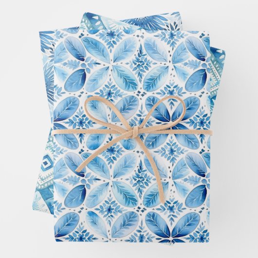 Blauer Batik Brautparty Geschenkpapier Set (Beispiel)