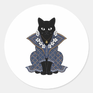 Blauer Batik-Katzen-Mystik-Kunst-Aufkleber Runder Aufkleber