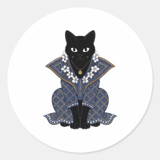 Blauer Batik-Katzen-Mystik-Kunst-Aufkleber Runder Aufkleber
