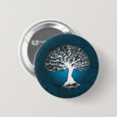 Blauer Baum des Lebens Button (Vorne & Hinten)